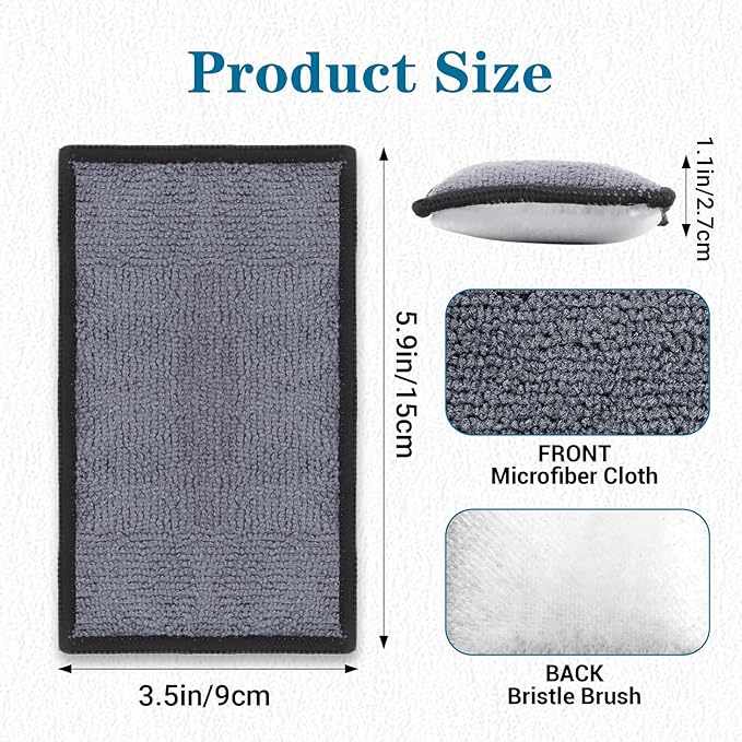 12 Pcs Car Interior Scrubbing Sponge, 5.9'' x 3.5'' Microfiber Car Wax Applicator Scrubber Pad, Cars Detailing Microfiber Interior Scrub Pad,Washing Sponges for Leather Seat Couch Cleaning, Gray