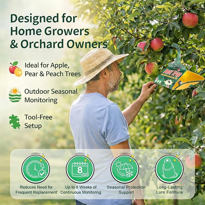12 Pack Codling Moth Traps for Apple Trees with Pheromone Lures – Triangular Hanging Sticky for Apple Trees, Includes 12 Traps & 12 Lures, for Orchard & Garden Use