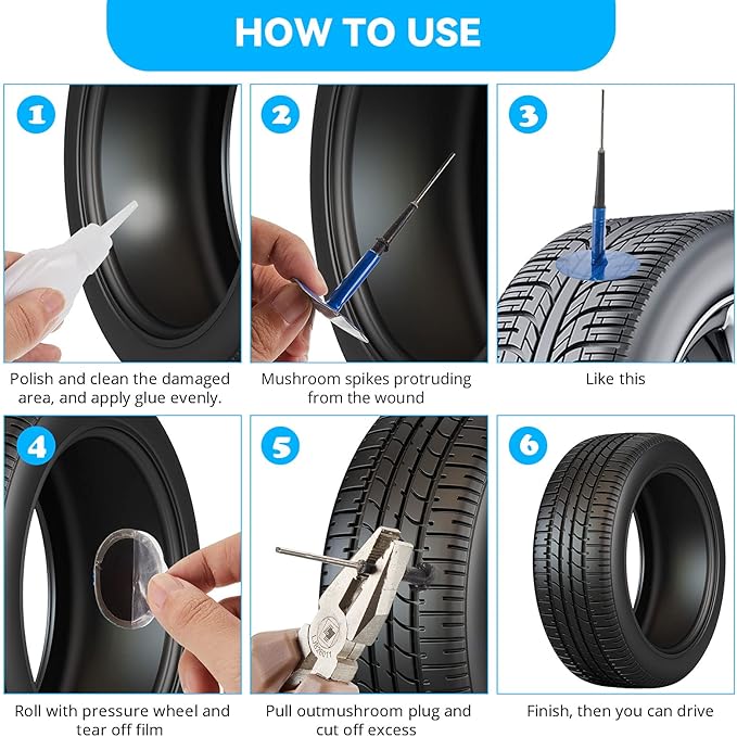 Frienda 48 Pcs Tire Patches Kit Rubber Tire Repair Patch Mushroom Plug Kit Rubber Puncture Repair Plug for Car Motorcycle Truck Bus
