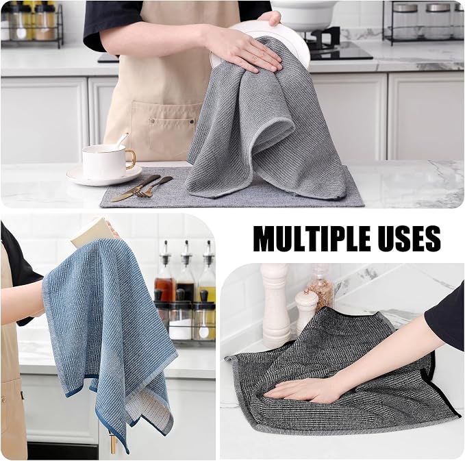 Homaxy Premium Kitchen Towels(18”x 28”, 3 Pack), Large Cotton Kitchen Hand Towels, Flat and Terry Dish Towels, 380 GSM Highly Absorbent Tea Towel Set with Hanging Loop, Navy Blue/Grey/Black