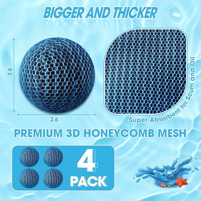Hot Tub Scum Absorber, Spa & Pool Scum Eliminating Balls,Hot Tub Scum Balls,Scum Sponge for Spa Hot Tub, Hot Tub Accessories, Oil Absorbing Sponge for Hot Tub Skimmer (Blue-4 Pack)