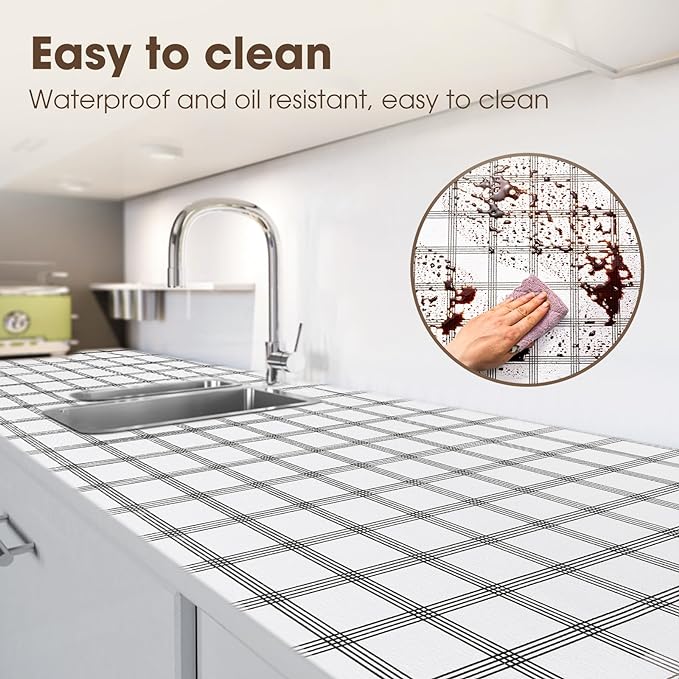 Drawer and Shelf Liner, Non-Slip Kitchen Cabinet Liners Non-Adhesive Thick Strong Grip Waterproof Washable Mats Protect Dresser Shelves Cupboard Bathroom Cabinets, White Stripes, 12 in X 10 FT