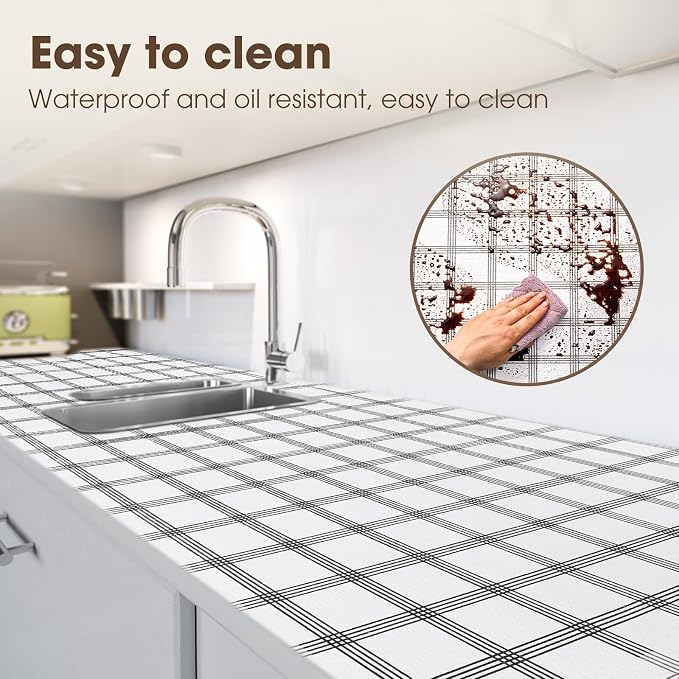 Drawer and Shelf Liner, Non-Slip Kitchen Cabinet Liners Non-Adhesive Thick Strong Grip Waterproof Washable Mats Protect Dresser Shelves Cupboard Bathroom Cabinets, White Stripes, 20 in X 20 FT