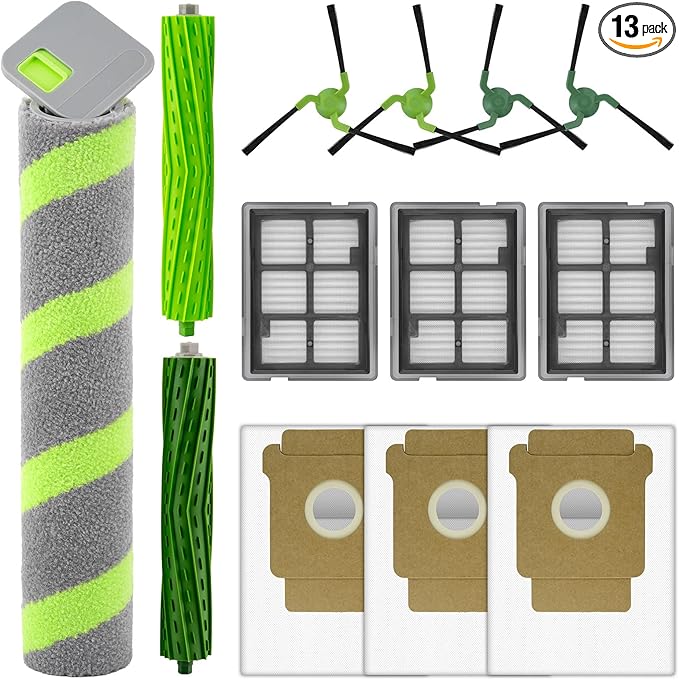 (13 Pack) Max 705 Combo Replacement Parts Compatible with iRobot Max 705 Combo Robot Vacuum, 2 Roller Brushes, 1 Roller Mop, 3 HEPA Filters, 3 Dust Bags, 4 Side Brushes, Accessories Kit