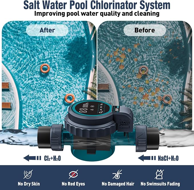Smart Saltwater Chlorinator System for Above Ground Pool, Up to 15,800 Gallons Pool, Built-in Wi-Fi & App Remote Control, Chlorine Generators for Swimming Pools with Smart Digital Panel