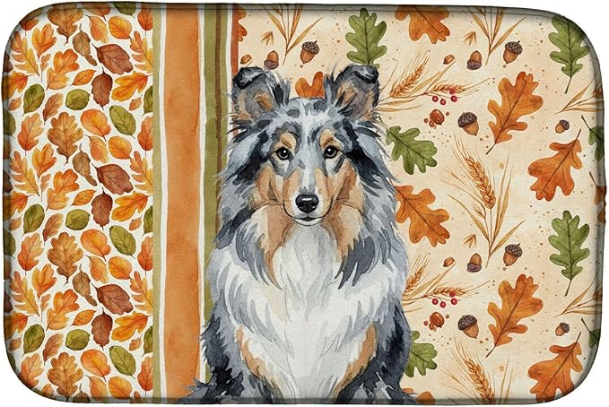 Caroline's Treasures Blue Merle Sheltie Heirloom Fall Dish Drying Mat Absorbent Dish Drying Mat Pad for Kitchen Counter Dish Drainer Mat for Countertop, 14 x 21", Multicolor
