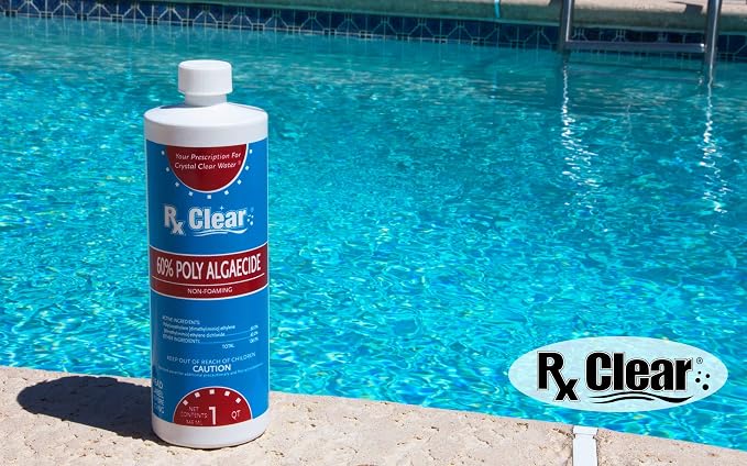 Rx Clear Algaecide 60 Plus | Non-Foaming Formula for Above Or In-Ground Swimming Pools | 60 Percent Poly-Algaecide | Keeping Algae in Suspension | One Quart Bottles | 6 Pack