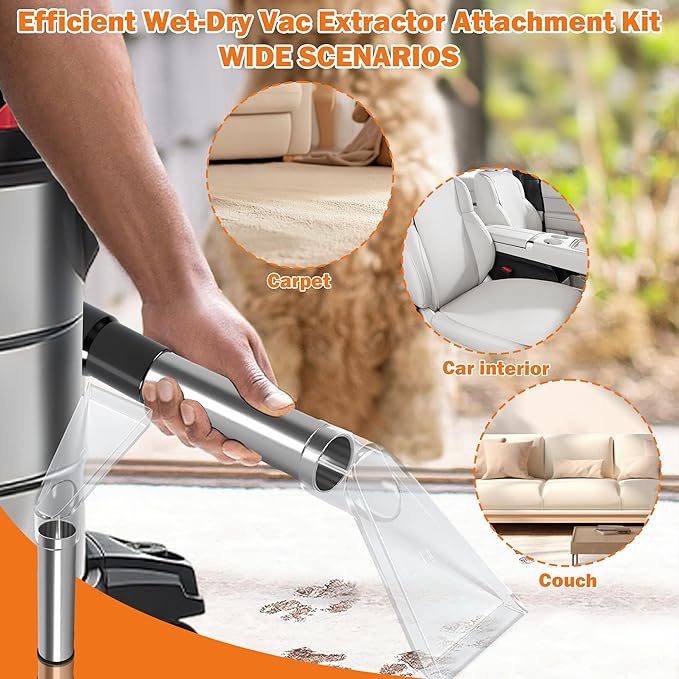Universal Fit All Shop Vac Attachment Kit Wet/Dry Vacuums with 2-1/2", 1-7/8", 1-1/4" Adapters for Carpet Cleaning, Upholstery & Auto Detailing (Small)