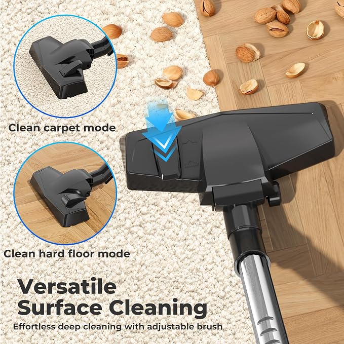 1600W Canister Vacuum Cleaner, Bagless Vacuum Cleaner with 45kPa Strong Suction, 4L Large Dust Cup, Variable Speed Control, 5 Tools, Lightweight Canister Vacuum for Home, Pet, Carpet, Hard Floor, Blue