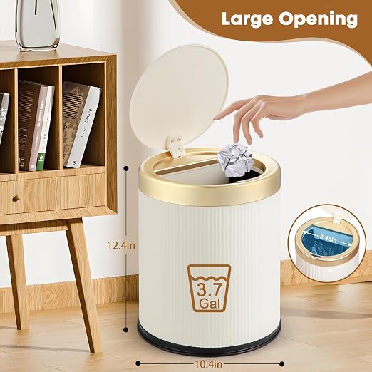 Automatic Motion Sensor Bathroom Trash Can with Lid, 3.7 Gallon Touchless Trash Garbage Bin Large Trash Cans Trashcan, White Smart Plastic Trash Bins for Bathroom, Office, Bedroom, Kitchen