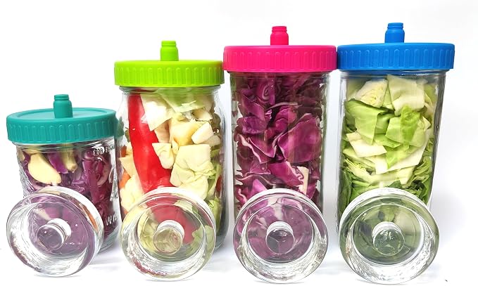Mason Jar Fermentation kit for Wide mouth Mason Jar with 4 Glass Weight and 4 Fermenter Caps -Jars Not Included(Without pounder)
