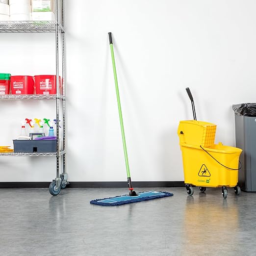 Restaurantware-Clean Tek Professional 24.02 x 5 Inch Dry Floor Mop, 1 Reusable Dust Mop - 64-Inch Handle, Secure Attachment, Blue Cotton-Poly, Machine Washable, for Cleaning Home Or Office