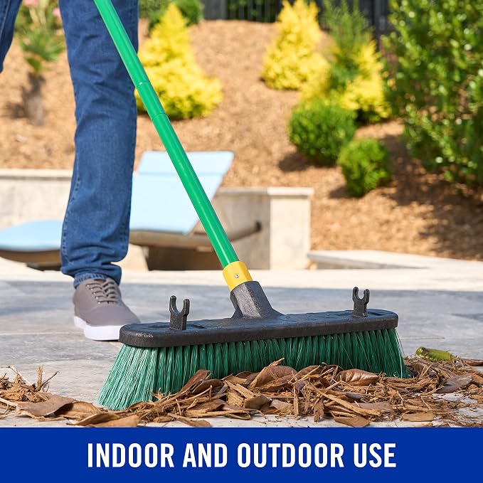 Quickie Bulldozer 18-Inch Multi-Surface Push Broom, Green, Heavy-Duty with Swivel Hang-Up Feature, Perfect for Indoor and Outdoor Cleaning, Sweeping Sidewalks & Warehouses
