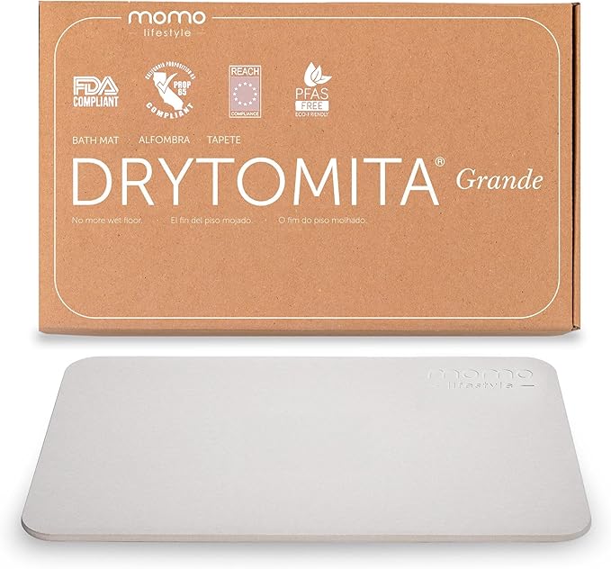 Momo Lifestyle Large Stone Bath Mat Drytomita – Quick Drying Diatomaceous Earth, Ultra Absorbent (Linen Grey, Grande 32" X 20")