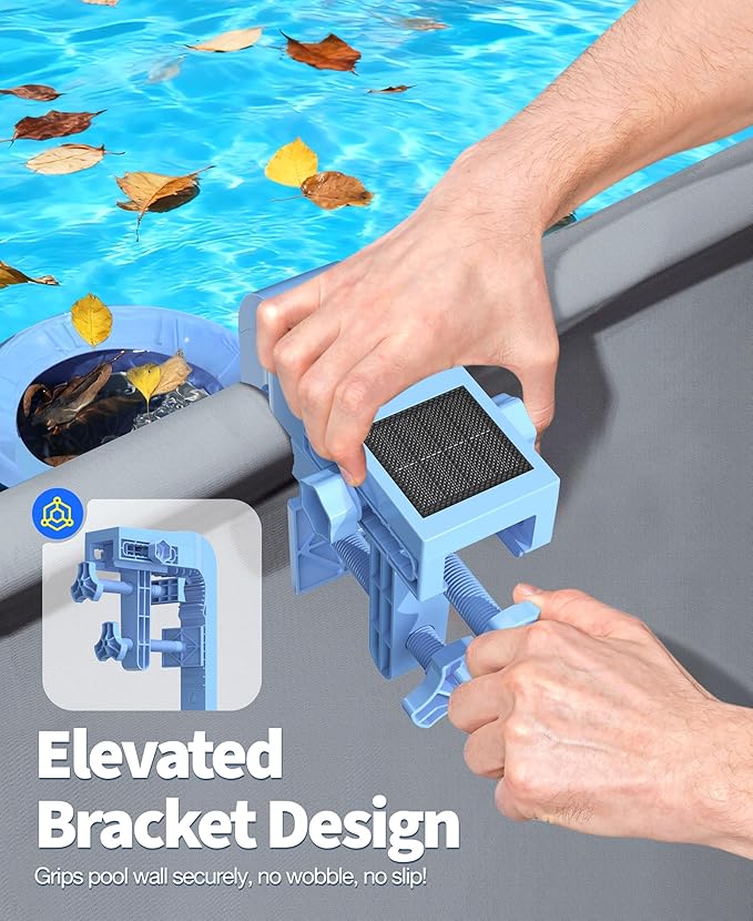 DeeprClean Newly Above Ground Pool Skimmer with Solar Digital Thermometer, Wall Mount Surface Skimmer with Adjustable Height Bracket, Auto Skimming for Pool Surface Floating Leaves & Debris-LightBlue