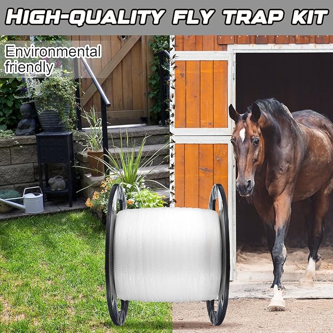 Qualirey 4 Pcs Sticky Fly Tape Roll 1000 ft Fly Ribbon Line Kit Housefly Reel Hanging Sticky Tape Trap Disposable Bug Strip for Barns Home Indoor Outdoor, Non-Toxic (White)