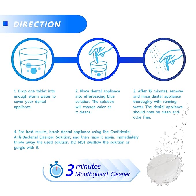 The ConfiDental Cleansing Tablets (120tablets) - 4 months supply. Retainer, Mouth Guard and Dental Appliances Cleaner. Keep your Dental Alliances Fresh and Clean like new.