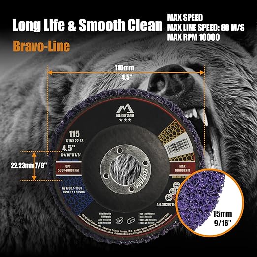 Merryland Strip Disc 4.5 inch Paint Rust Remover Disc for Angle Grinder, 4.5inch Purple Strip Wheel 5 Pack, Stripping Wheel Stripper Wheel INOX Stainless Steel Iron Universal, Bravo-Line SB207114-05