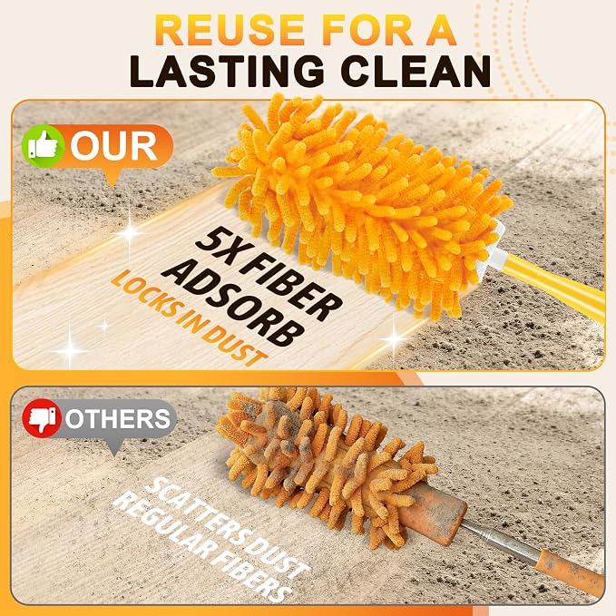Duster Refill for Swiffer, 360 Dusters Heavy Duty Refills, Reusable Duster Kit for Home, Office, Furniture and Outdoor (9 Pack + 1 Handle)