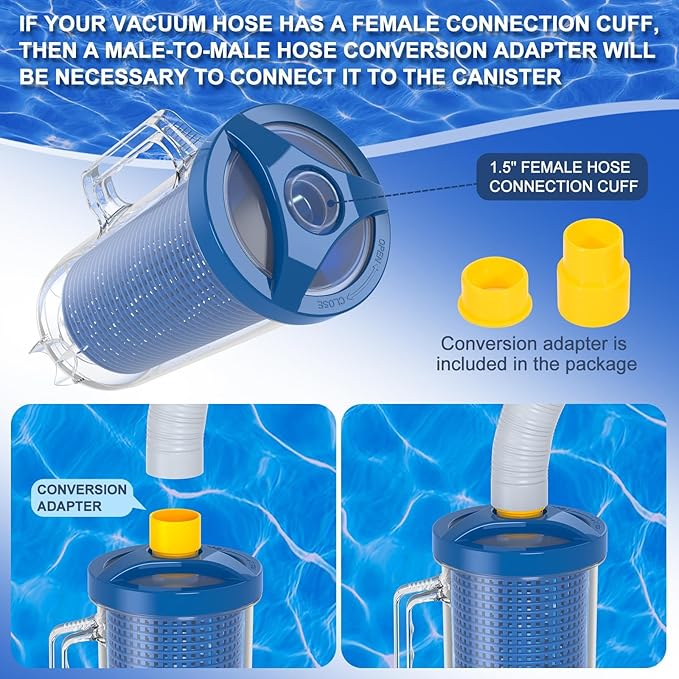 POOLAZA Pool Leaf Canister for Pool Vacuum, Professional Pool Leaf Catcher for Pool Vacuum with Large Plastic Mesh Basket & Mesh Bag, Inline Pool Vacuum Filter Attachment Fits 1-1/2” Pool Vacuum Hose