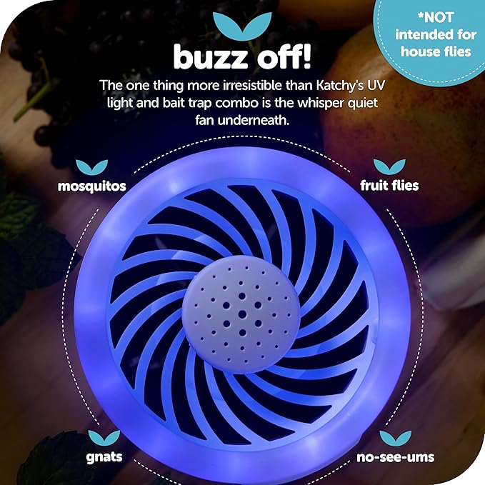 Katchy Duo – Indoor Fly Trap with Scent Pod – Day & Night Effective – Mosquito, Fruit Fly, Gnat & Small Moth Killer – Non-Zapper Trap with UV Bug Light & Fan Suction (White)