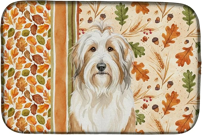 Caroline's Treasures White and Tan Bearded Collie Heirloom Fall Dish Drying Mat Absorbent Dish Drying Mat Pad for Kitchen Counter Dish Drainer Mat for Countertop, 14 x 21", Multicolor