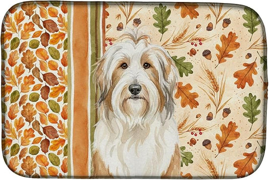 Caroline's Treasures White and Tan Bearded Collie Heirloom Fall Dish Drying Mat Absorbent Dish Drying Mat Pad for Kitchen Counter Dish Drainer Mat for Countertop, 14 x 21", Multicolor