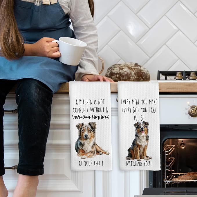 Australian Shepherd Dog Kitchen Towels Set of 2, Funny Dog Kitchen Decor, Dogs Gifts for Women Men Hand Towel, Pet Owner Gift Decorative Tea Towels Dish Towel 16x24 Inch