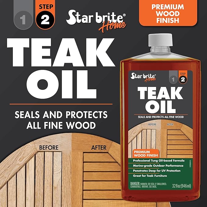 STAR BRITE 2 STEP Teak Care Kit - Preserve the Natural Beauty of Your Teak With Our Premium Oil & Cleaner Combo Ideal for All Fine Woods, Ensuring Deep Protection & Vibrant Color