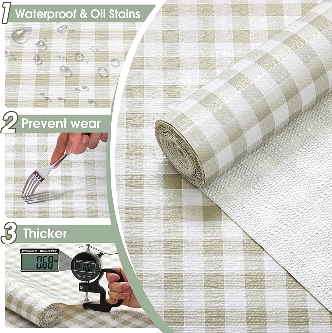 Drawer and Shelf Liner, Non-Slip Kitchen Cabinet Liners Non-Adhesive Thick Strong Grip Waterproof Washable Mats Protect Dresser Shelves Cupboard Bathroom Cabinets, Yellow Plaid, 12 in X 20 FT