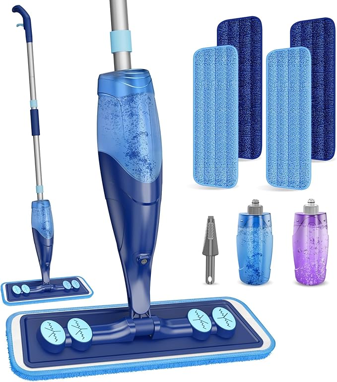 Microfiber Hardwood Floor Mop with 4 Washable Pads & 520ML Refillable Bottle Bundle