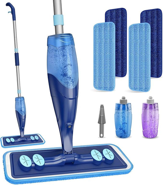 Microfiber Hardwood Floor Mop with 4 Washable Pads & 520ML Refillable Bottle Bundle