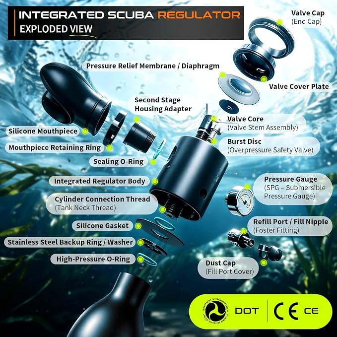 GOYOJO Mini Scuba Tank, Portable Diving Lung Air Tank with DOT Certified, Refillable Emergency Backup Pony Bottle for Snorkeling, Underwater Breathing, Training