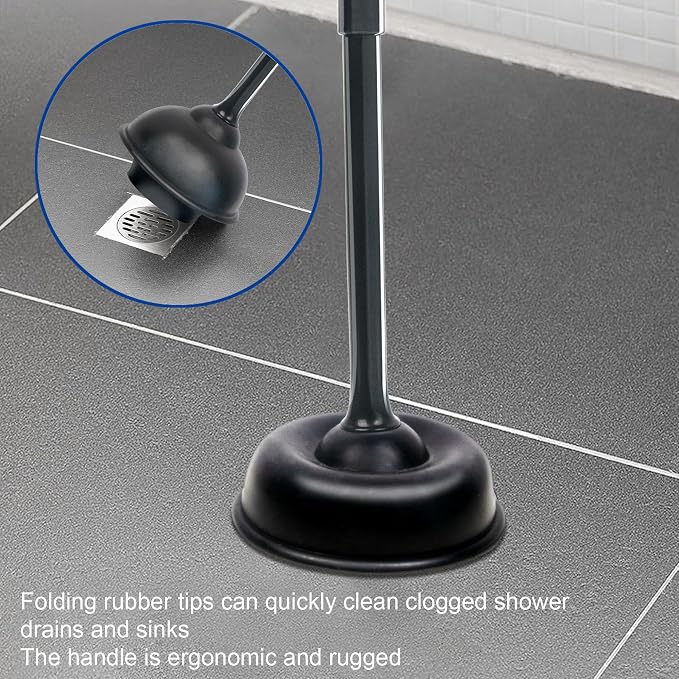 CELOX Black Toilet Plunger and Brush Set with Holder for Bathroom, 1 Set,Silver-Black