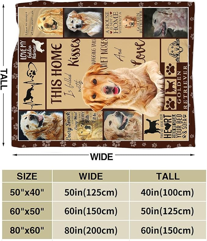 Golden Retriever Blanket Gifts and Decor - Cute Dog Throw for Girls, Women, Kids, Adults - Soft Warm Cozy Fleece for Couch, Sofa, Bed 60"x50"