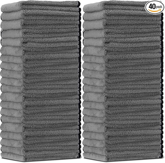 Tallew 40 Pcs Microfiber Towels:16"x16" Microfiber Drying Towels Bulk Micro Fiber Car Cleaning Cloth for Cars Drying Washing Polishing Office Windows Cleaning Household Supplies (Gray)