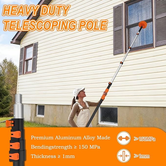 SISUPASSIE Telescoping Extension Pole, Reach to 26FT Telescoping Pole Multi-Purpose 5-20FT Lightweight, Sturdy with Universal Twist-on Metal Tip Extendable for Dusting Painting Window Cleaning