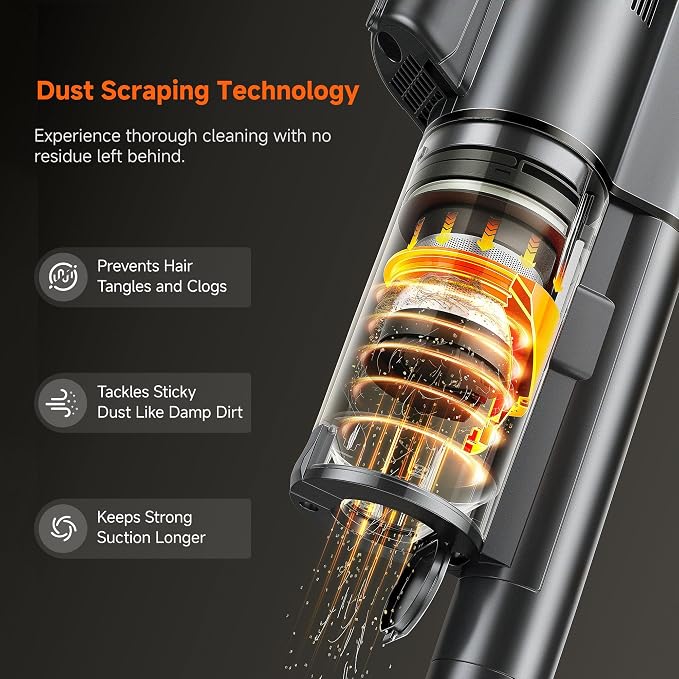 uwant V500 Cordless Vacuum Cleaner with Auto Empty&Auto Dust Scrap System, 7-Layer HEPA Filtration, Anti-Tangle Brush, Stick Vacuum for Pet Hair, Hard Floors, Carpet，Grey