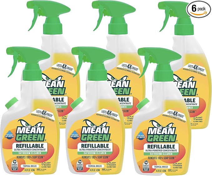 Mean Green Refillable Ultra Powered Concentrate Bathroom Cleaner, Tropical Breeze, 14.3 Ounce, 6 Pack