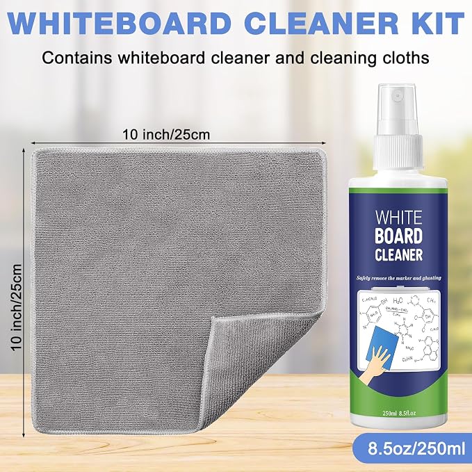 8 Pack White Board Cleaner Spray, 8.5oz Dry Erase Board Cleaner for Whiteboard, Removes Permanent Marker Stains, Non-toxic Cleaning Solution with 6 Cloths for School Office