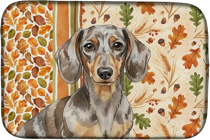 Caroline's Treasures Dapple Dachshund Heirloom Fall Dish Drying Mat Absorbent Dish Drying Mat Pad for Kitchen Counter Dish Drainer Mat for Countertop, 14 x 21", Multicolor