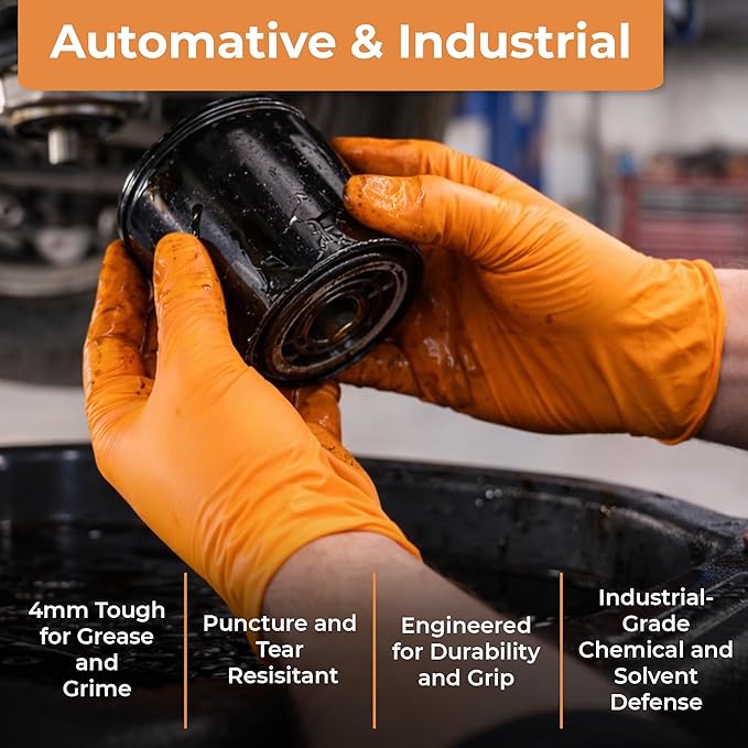 ASAP Orange Nitrile Gloves - Powder and Latex Free Disposable Gloves, Exam Gloves, Food Safe Gloves - 4 Mil