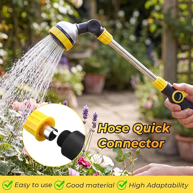 Hushee 4 Pcs Garden Watering Wand, 18.5 Inch Hose Watering Wand with 180° Rotating Head, Thumb Flow Control, 8 Spray Patterns, Garden Hose Nozzle Sprayer for Lawn, Plants, Car Wash