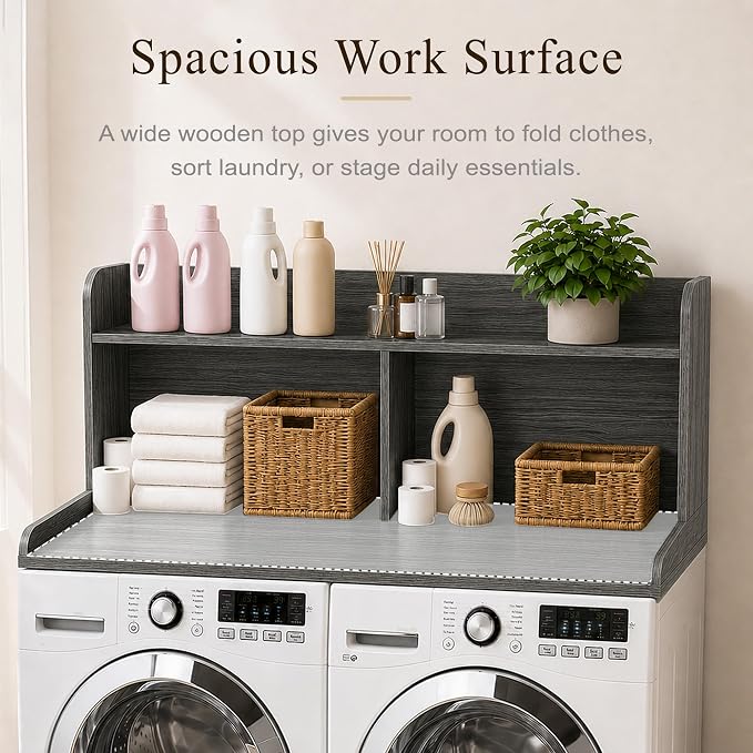 Royxen Laundry Countertop with 20“ Shelf Universal Fit, Washer and Dryer Countertop with Storage Space, Eucalyptus
