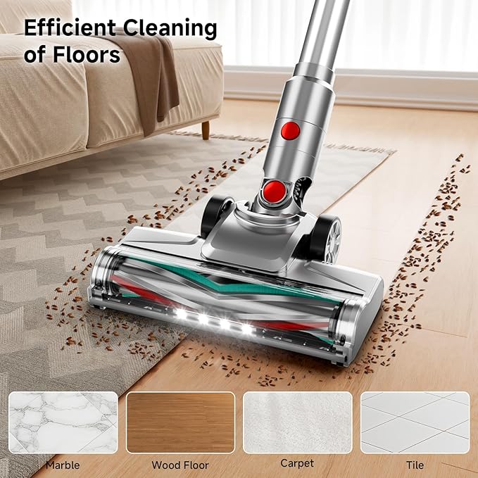 Cordless Vacuum Cleaner, 35Kpa Vacuum Cleaner for Home, 45Mins Stick Vacuum with LED Display, Anti-Tangle & Wall Mount Charging, 6 in 1 Lightweight Vacuum for Hard Floors, Carpet, Pet Hair
