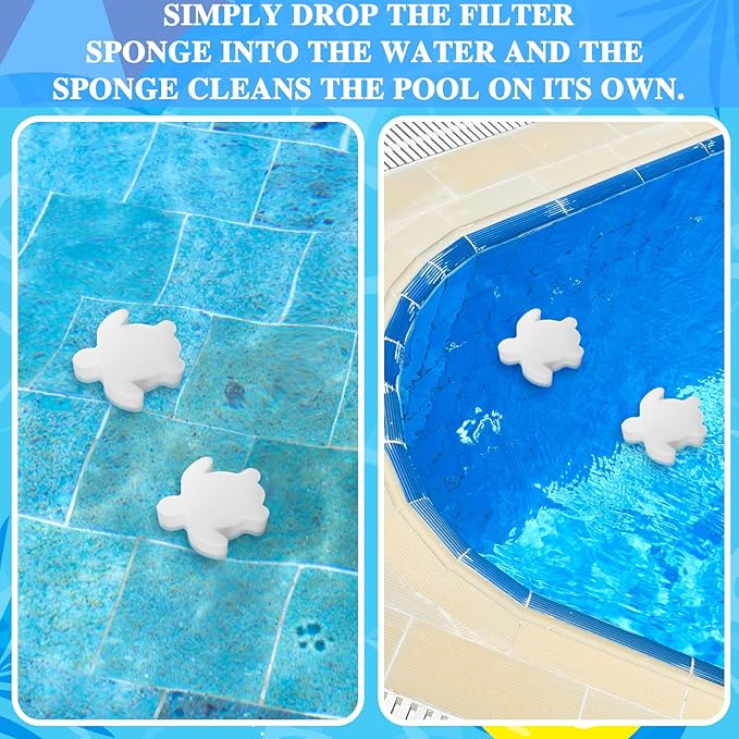 AceOrbit 4 Pack Large Size Hot Tub Sponge Bulk 8.3'' x 8'' x 2.8'' Pool Sponge Oil Absorber for Hot Tub, Spa & Pool, Cute Floating Filter for Soak up Oil & Grime Cleaning Accessories(Turtle)