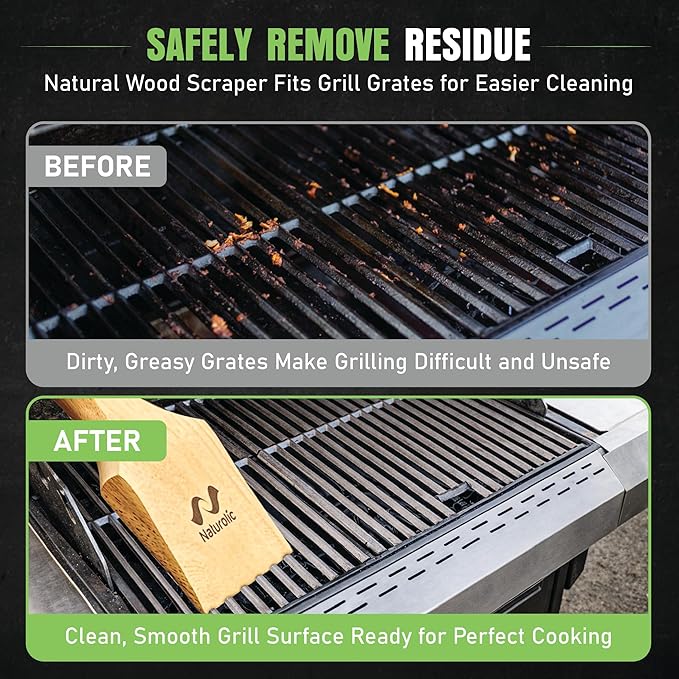 All-Natural Wooden Grill Scraper Tool 16" | Bristle-Free Grill Cleaner for Outdoor Grill | Eco-Friendly BBQ Cleaning Tool for Safe Grate Care
