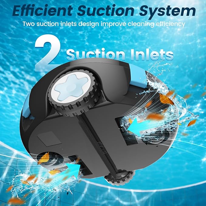Y10 Robotic Pool Cleaner,Cordless Pool Vacuum with 150 Mins Runtime,High Efficiency Dual Suction Power,Self-Parking&Smart Navigation for Above-Ground & Flat Inground Pools up to 1300 sq.ft (Black)