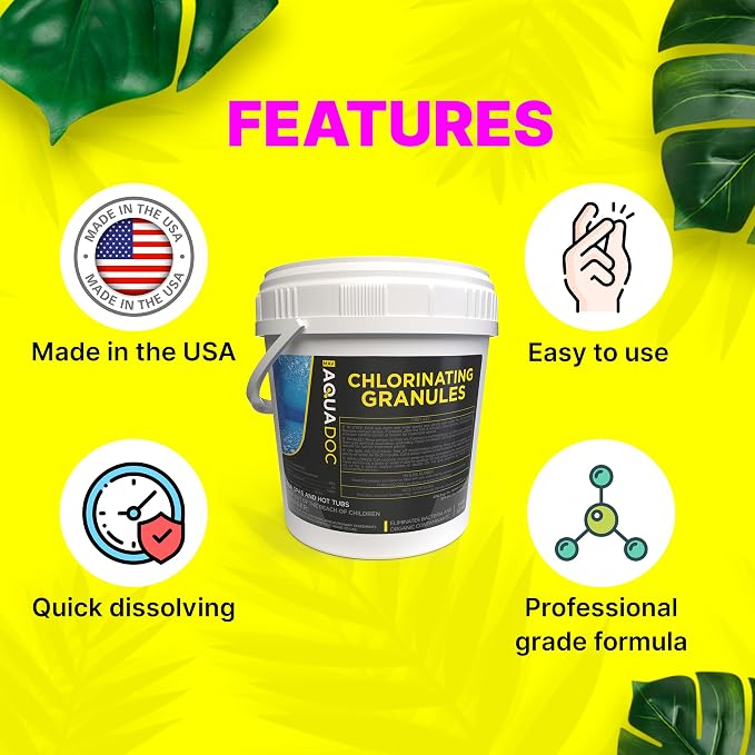 Pool Shock 5lbs – Fast Acting Enhanced Pool Chlorine Shock Treatment for Inground and Above Ground Pools, Saltwater Pools - Made in the USA, AquaDoc