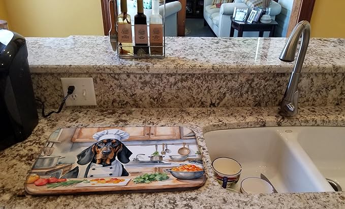 Caroline's Treasures DAC6209DDM Black and Tan Coonhound The Chef Dish Drying Mat Absorbent Dish Drying Mat Pad for Kitchen Counter Dish Drainer Mat for Countertop, 14 x 21", Multicolor